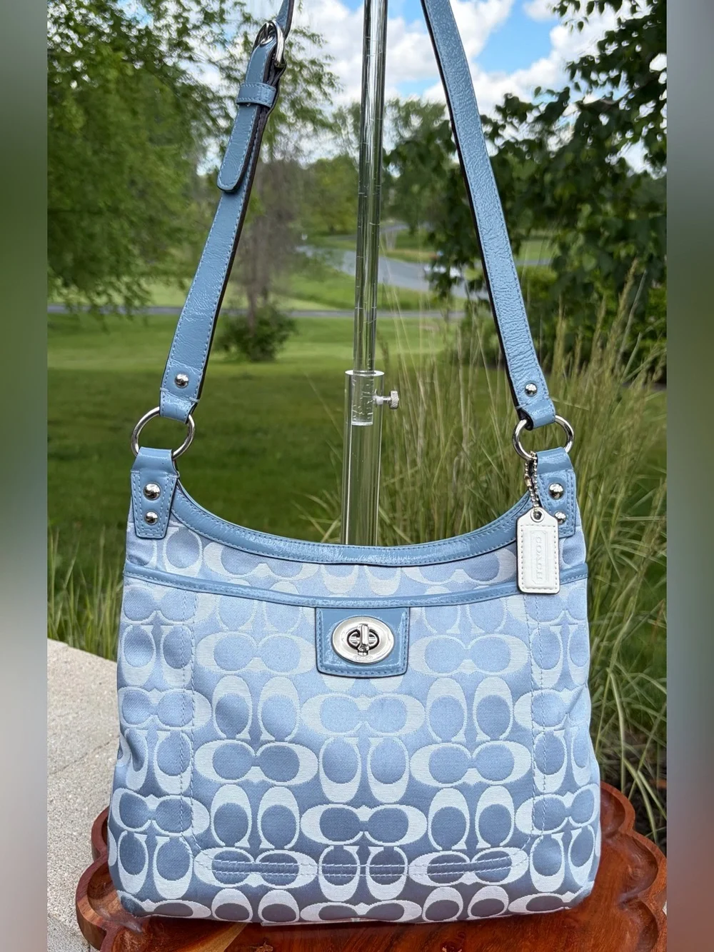 Coach Penelope Signature Sateen Baby Blue Hippie Crossbody EUC